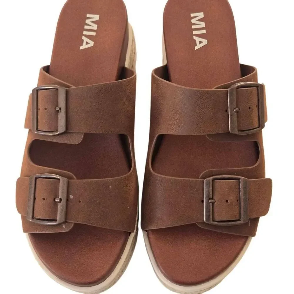 MIA Womens Kely Cognac Dual Strap Slide Espadrille Size 6.5 - Picture 5 of 9